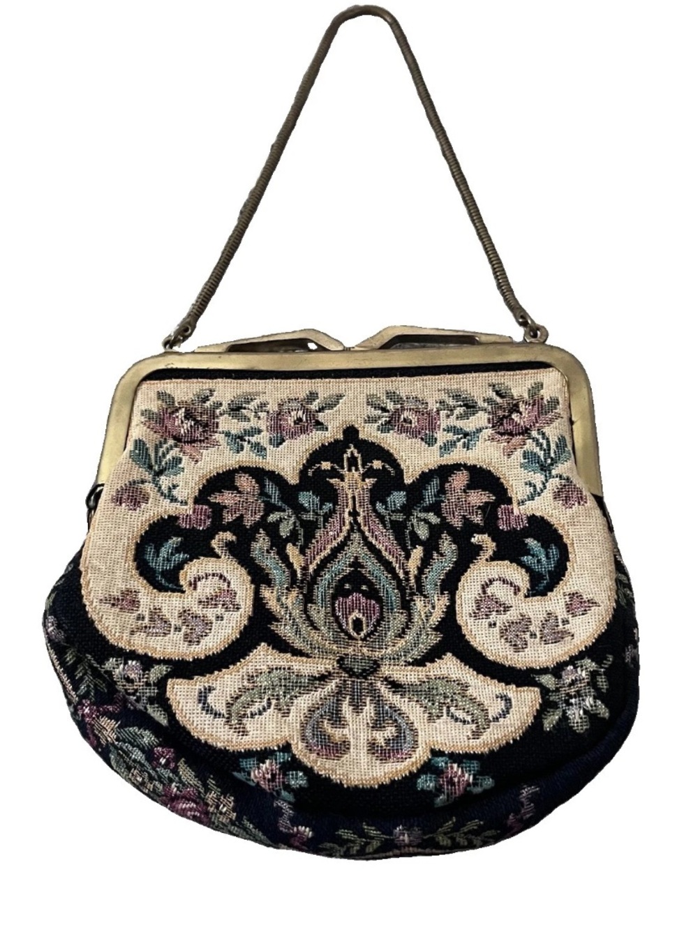 Vintage Floral Needlepoint Tapestry Purse Handbag Cottagecore Boho Germany Petit